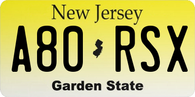 NJ license plate A80RSX