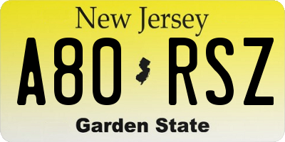 NJ license plate A80RSZ