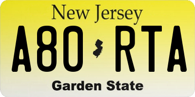 NJ license plate A80RTA