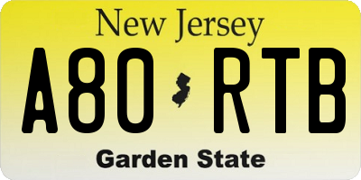 NJ license plate A80RTB