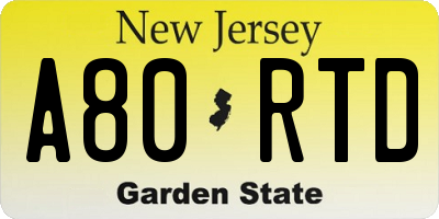 NJ license plate A80RTD