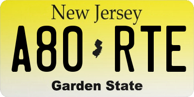NJ license plate A80RTE