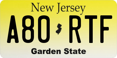NJ license plate A80RTF