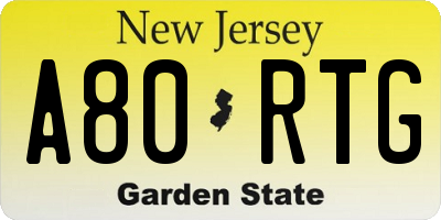 NJ license plate A80RTG