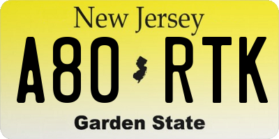 NJ license plate A80RTK