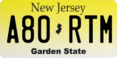 NJ license plate A80RTM