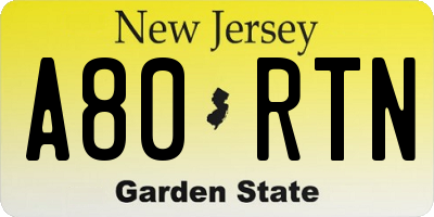 NJ license plate A80RTN