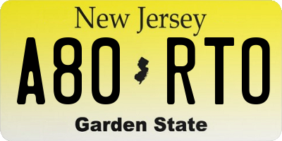 NJ license plate A80RTO
