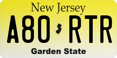NJ license plate A80RTR
