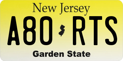 NJ license plate A80RTS