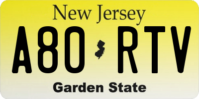 NJ license plate A80RTV