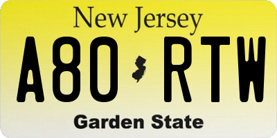 NJ license plate A80RTW