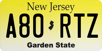 NJ license plate A80RTZ