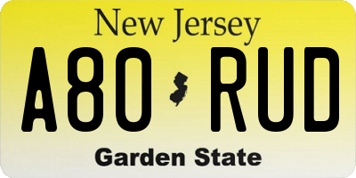 NJ license plate A80RUD
