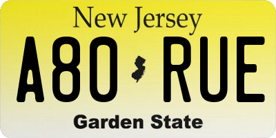 NJ license plate A80RUE