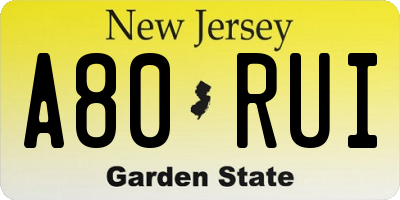 NJ license plate A80RUI