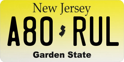 NJ license plate A80RUL