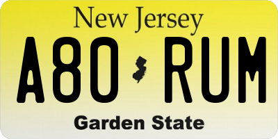NJ license plate A80RUM