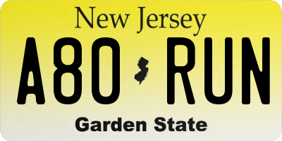 NJ license plate A80RUN