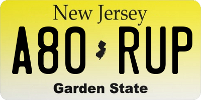 NJ license plate A80RUP