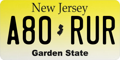 NJ license plate A80RUR