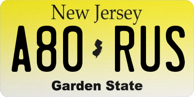 NJ license plate A80RUS