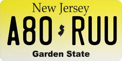 NJ license plate A80RUU