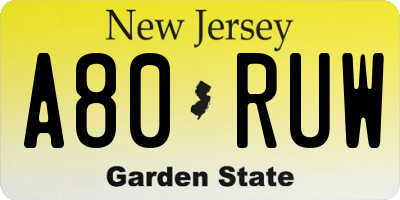 NJ license plate A80RUW