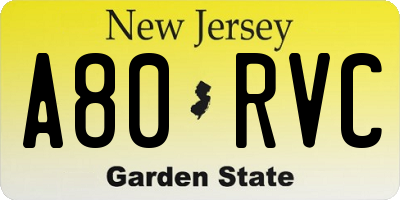 NJ license plate A80RVC