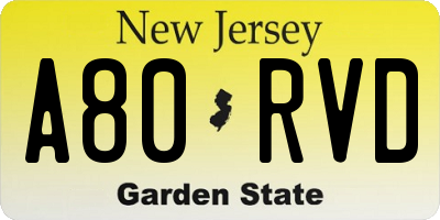 NJ license plate A80RVD