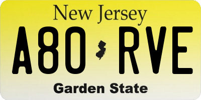 NJ license plate A80RVE