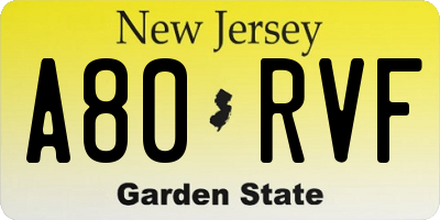 NJ license plate A80RVF