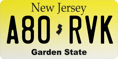 NJ license plate A80RVK