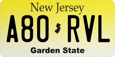 NJ license plate A80RVL
