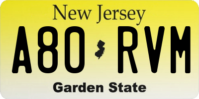 NJ license plate A80RVM