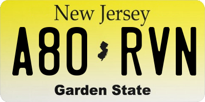 NJ license plate A80RVN