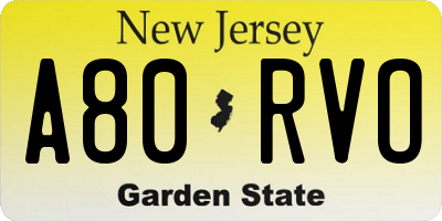 NJ license plate A80RVO