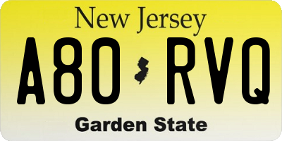 NJ license plate A80RVQ