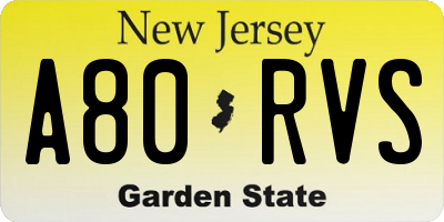 NJ license plate A80RVS