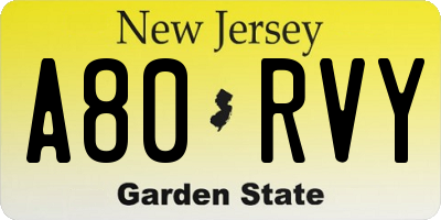 NJ license plate A80RVY