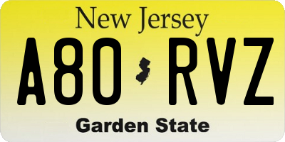 NJ license plate A80RVZ