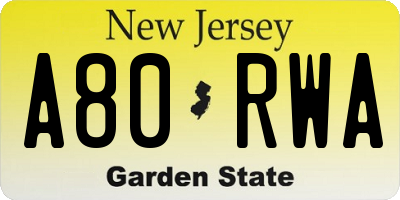 NJ license plate A80RWA