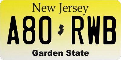 NJ license plate A80RWB