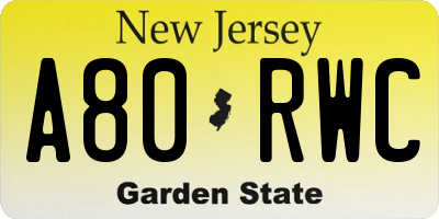 NJ license plate A80RWC
