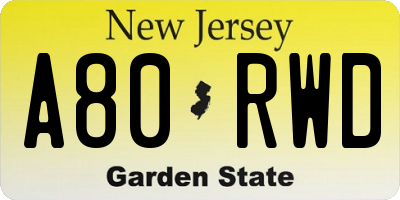 NJ license plate A80RWD