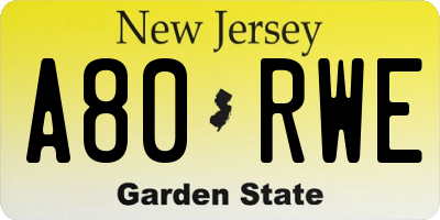 NJ license plate A80RWE