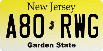 NJ license plate A80RWG