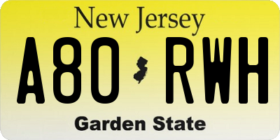 NJ license plate A80RWH