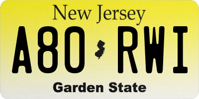 NJ license plate A80RWI