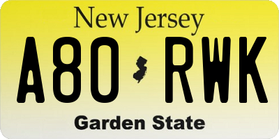 NJ license plate A80RWK